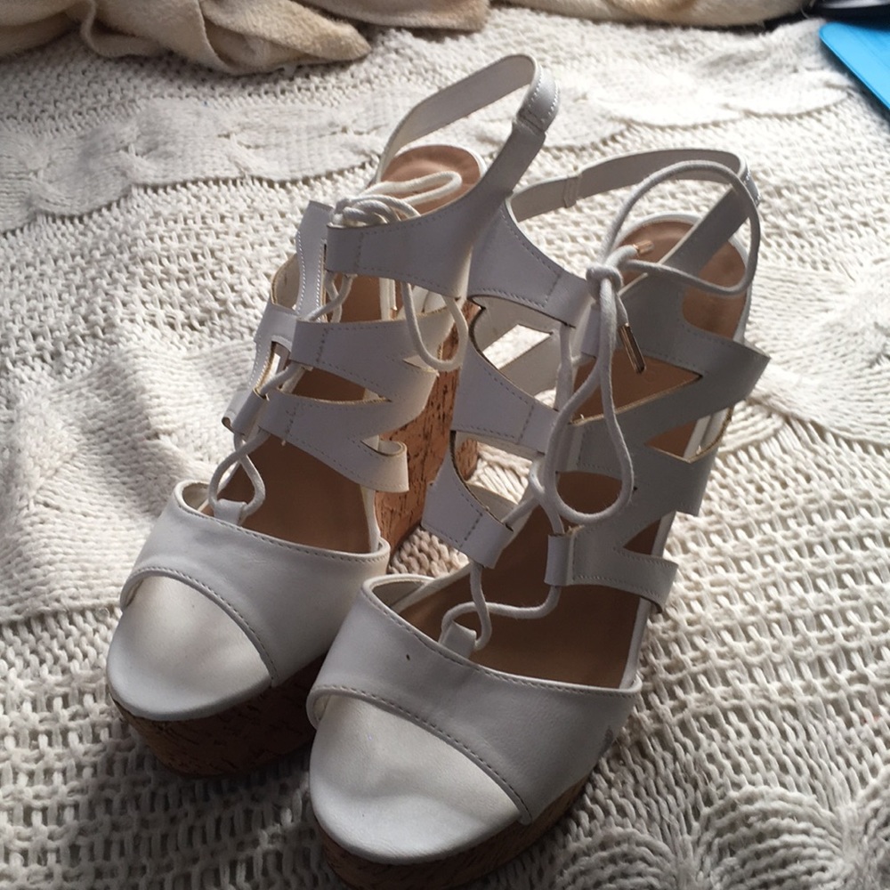 White strappy wedges